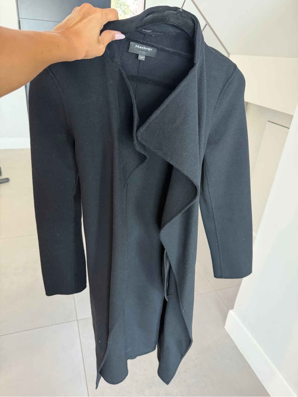 Mackage Black Draped Waterfall Pea Coat